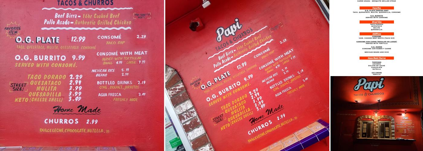 Papi tacos & churros Menu