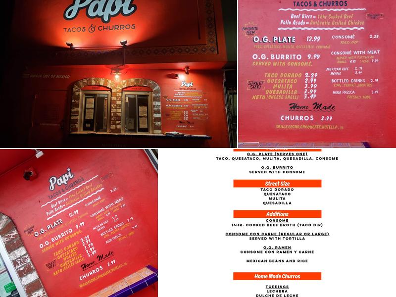 Papi tacos & churros Menu
