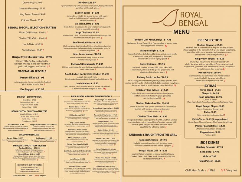 Royal Bengal Menu