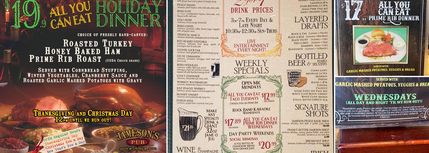 Jameson’s Pub Menu
