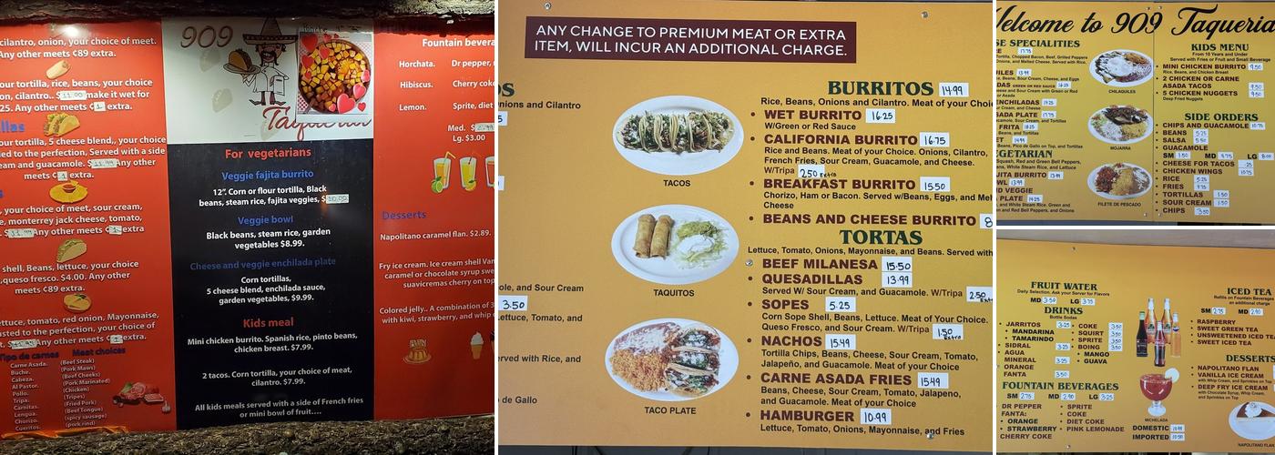 909 taqueria Menu