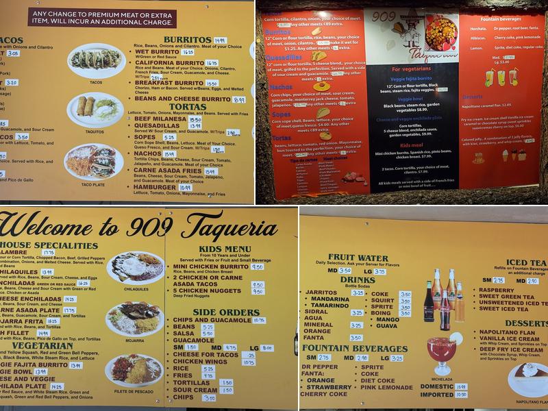 909 taqueria Menu