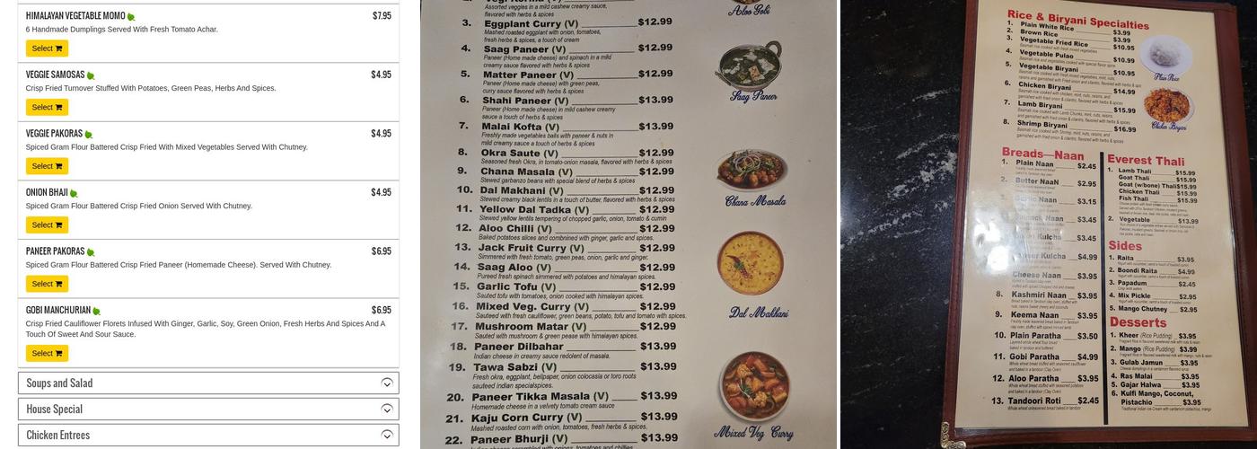 Everest Cuisine Menu