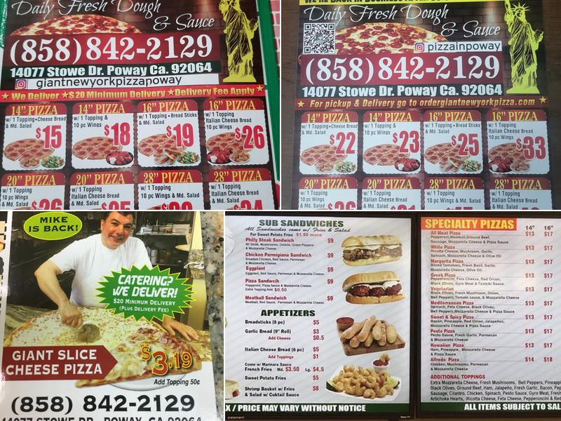 Giant New York Pizza Menu