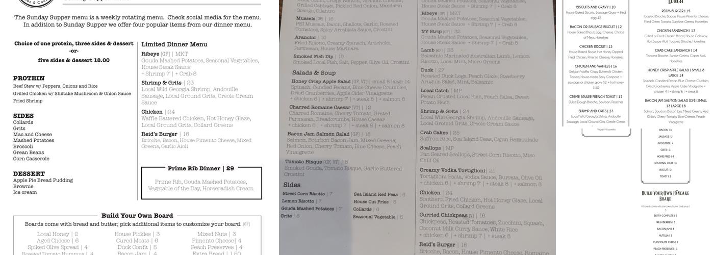 Reid's Apothecary Menu