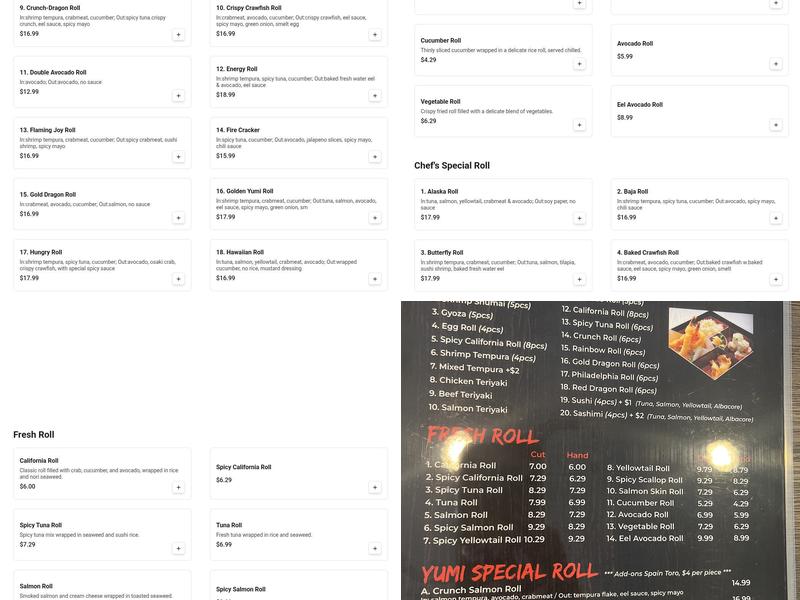 Yumi Sushi Menu