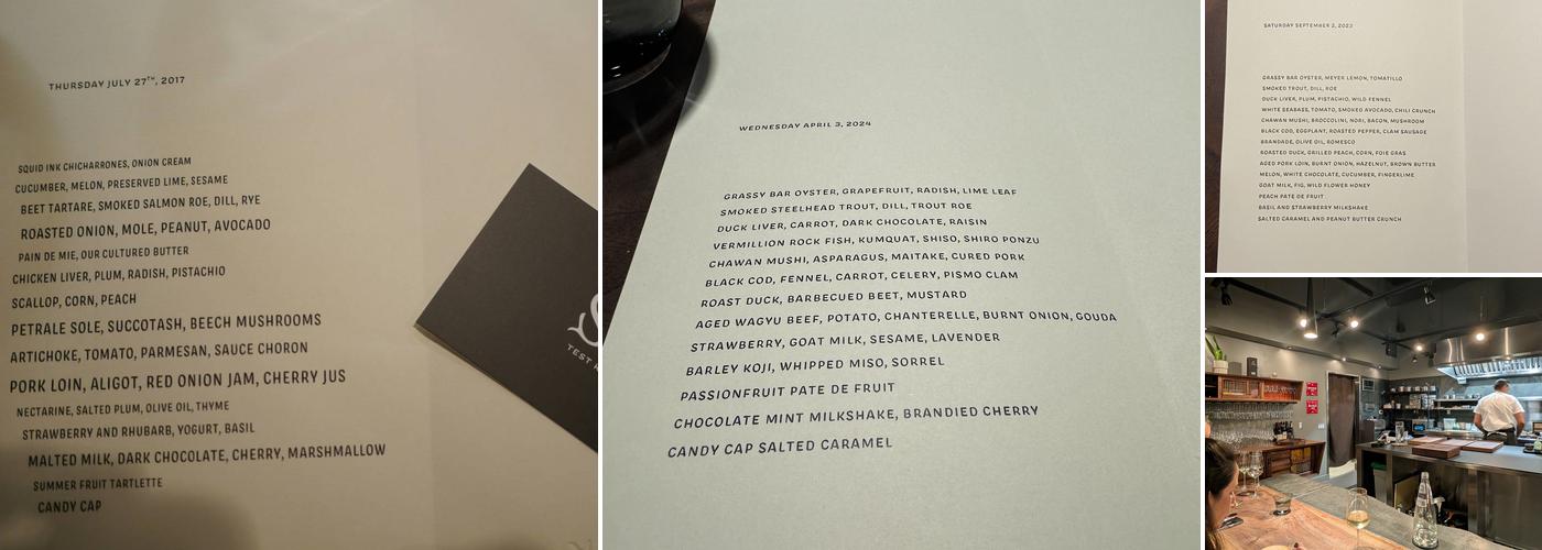 Six Test Kitchen Menu