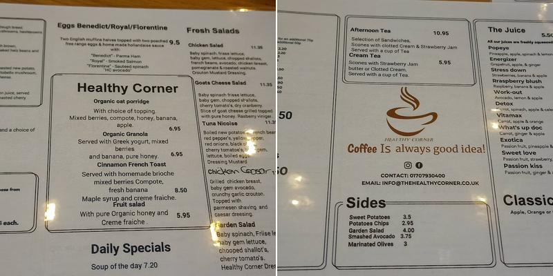 Healthy Corner Menu