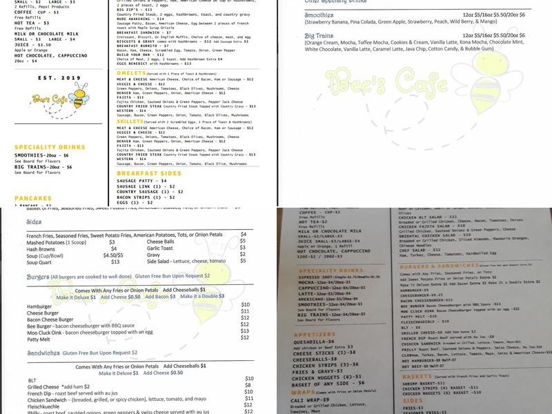 Bee's Café Menu