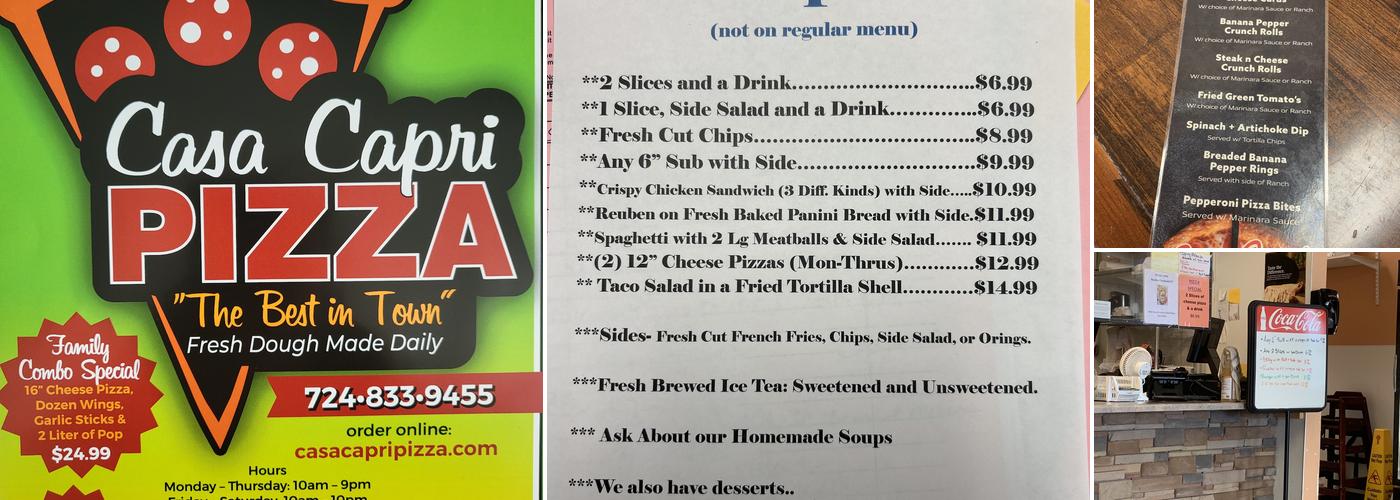 Casa Capri Pizza Menu