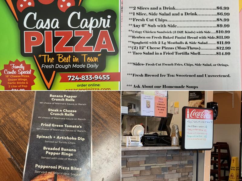 Casa Capri Pizza Menu