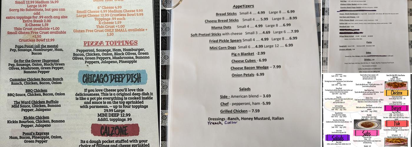 Ponzi's Pizza And More Menu