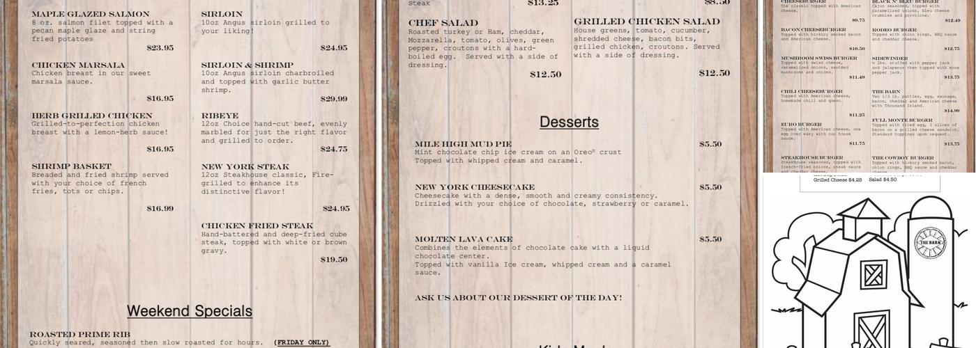 The Barn Restaurant Menu