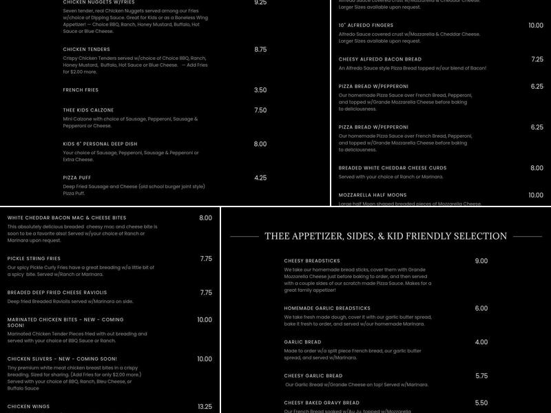 Thee Upper Crust Pizzeria Menu