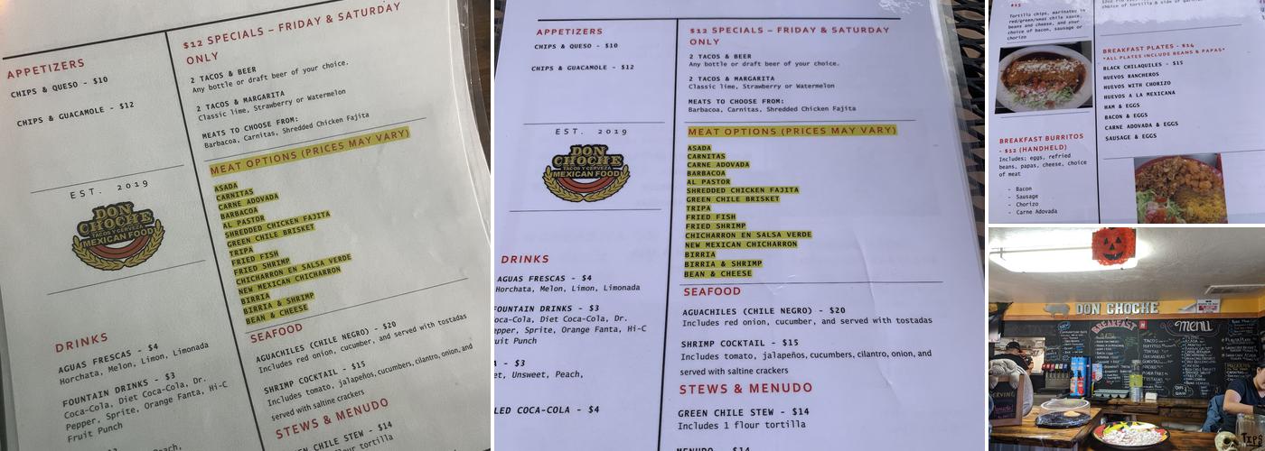 Don Choche Tacos Y Cerveza Menu