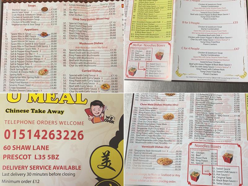 U Meal Chinese Takeaway Menu