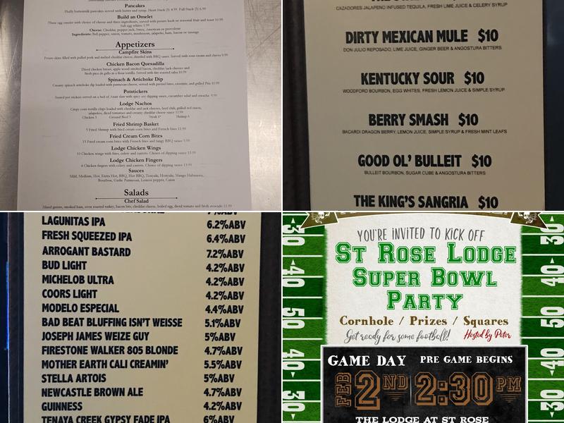 The Lodge at St Rose Menu