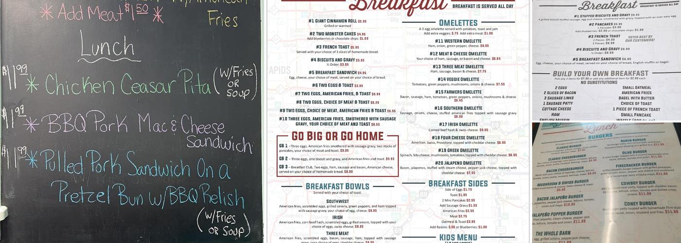 Amy’s Downtown Diner Menu