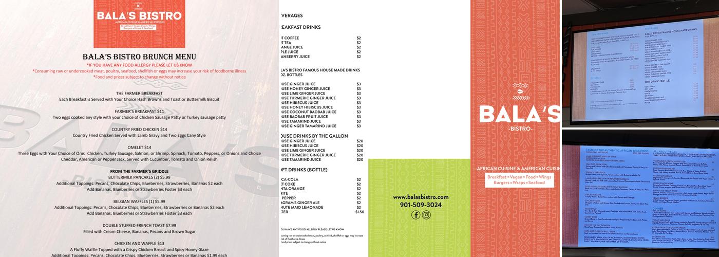 Bala's Bistro Menu