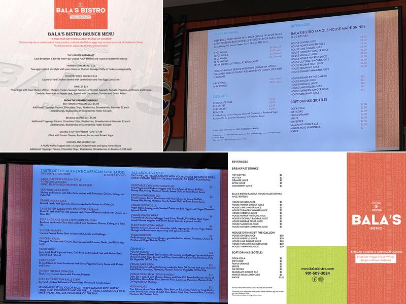 Bala's Bistro Menu