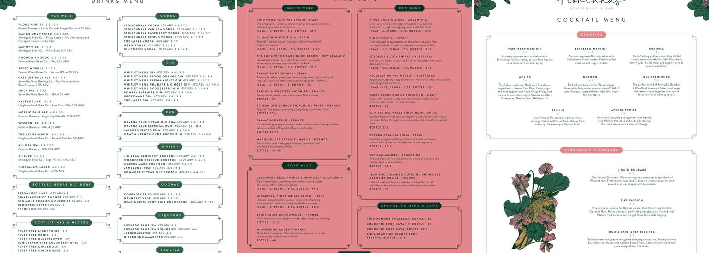 Florianas Cocktail Bar Menu