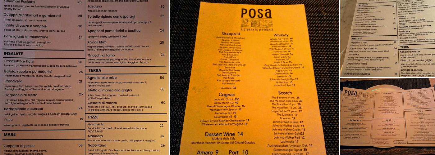 Posa Ristorante & Vineria Menu