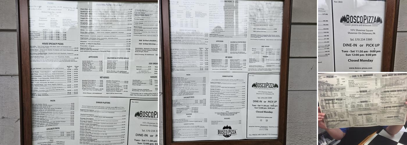 Bosco Pizza Menu