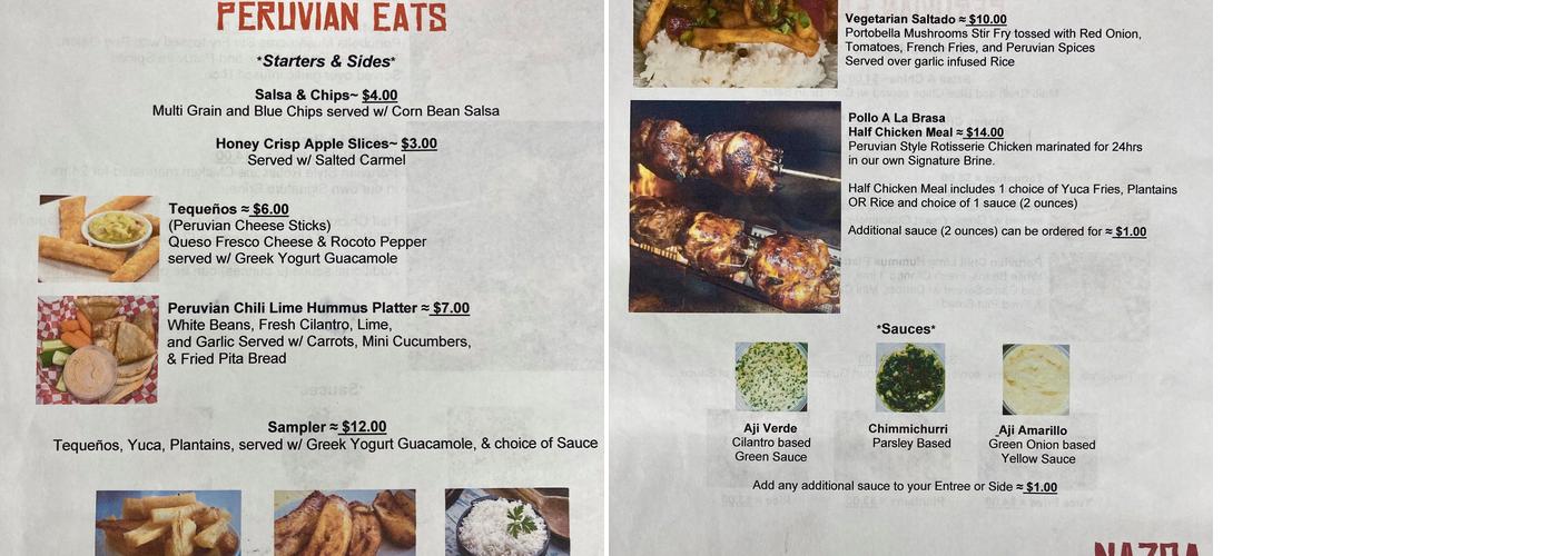 Nazca Peruvian Eats Menu