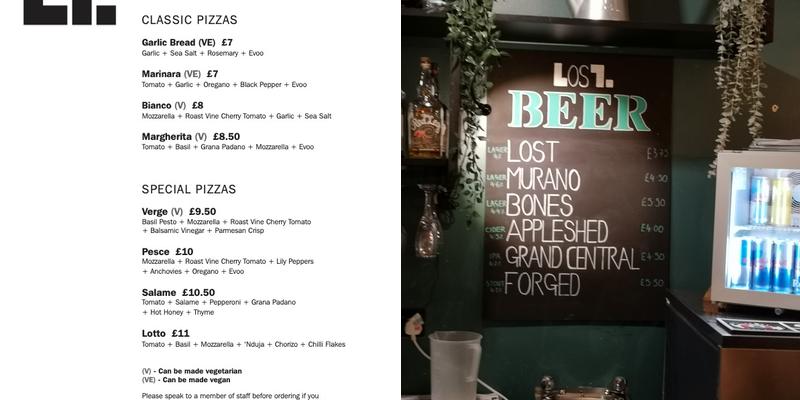 Lost Bar & Pizzeria Menu