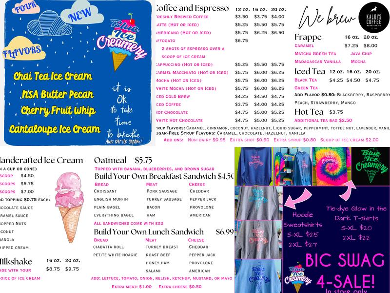 Cafe Creations Ice Cream and More Menu