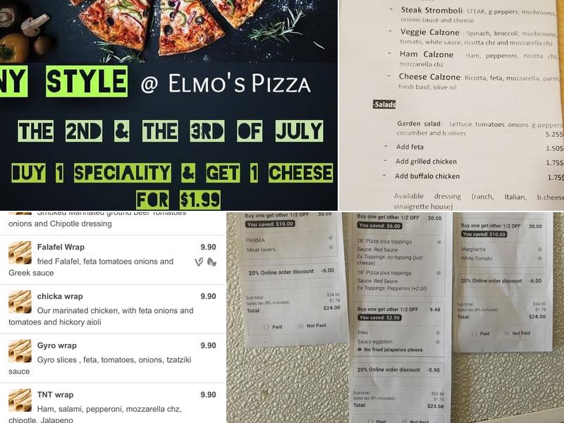 Elmo's Pizza Menu