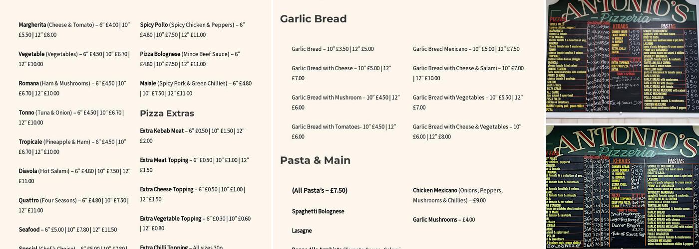 Antonio's Menu