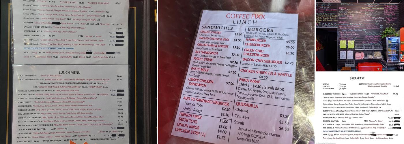 Coffee Fixx Menu