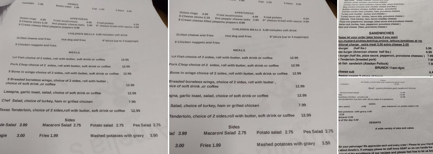 Amelia's Menu