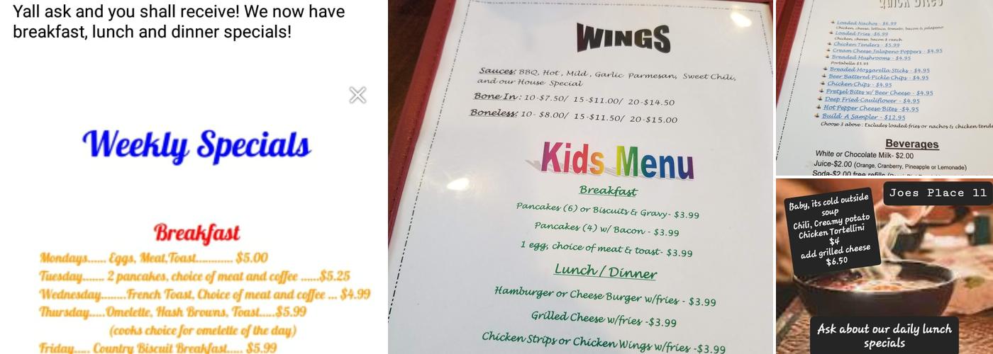 Joes Place II Menu