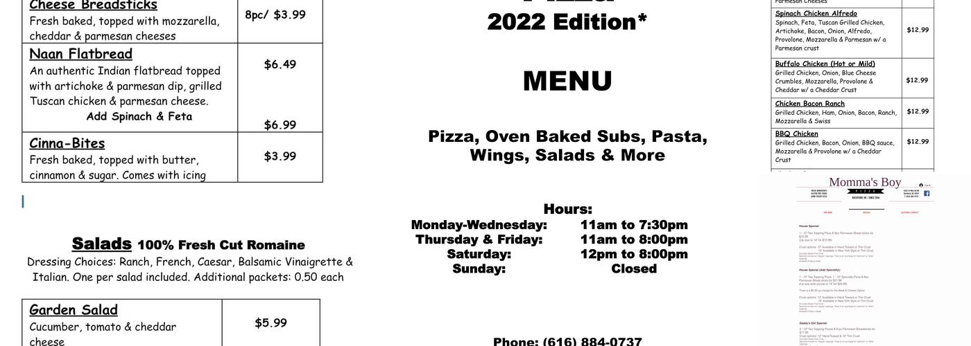 Momma's Boy Menu