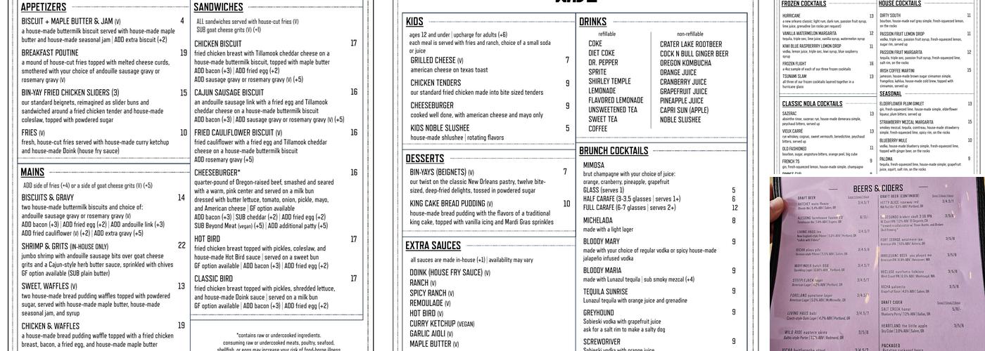Noble Wave | Louisiana Kitchen Menu