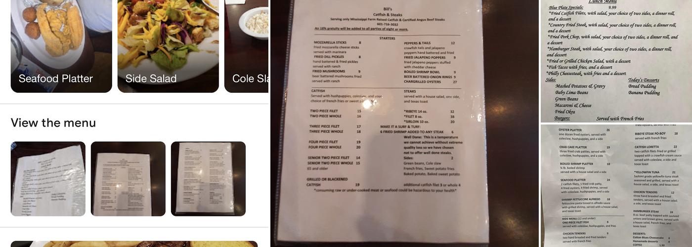 Bill's Catfish & Steaks Menu