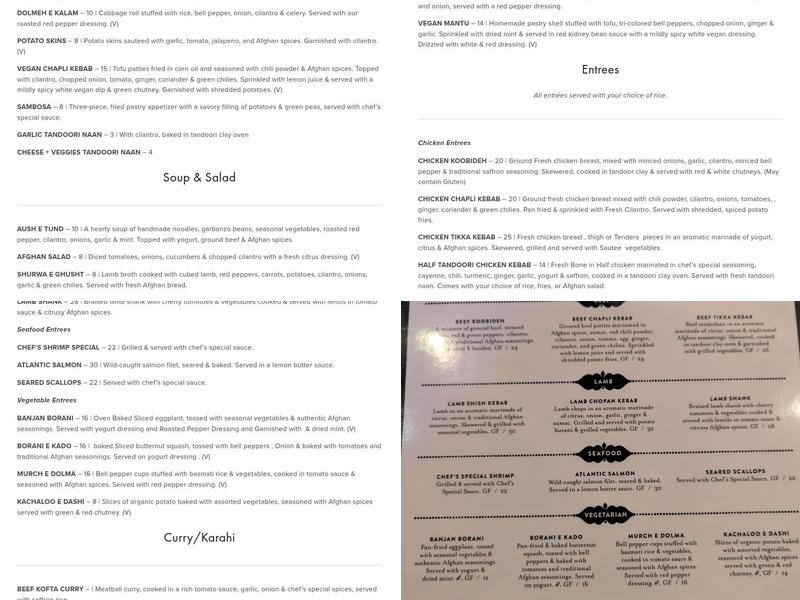 The Mantu | Modern Afghan Cuisine Menu