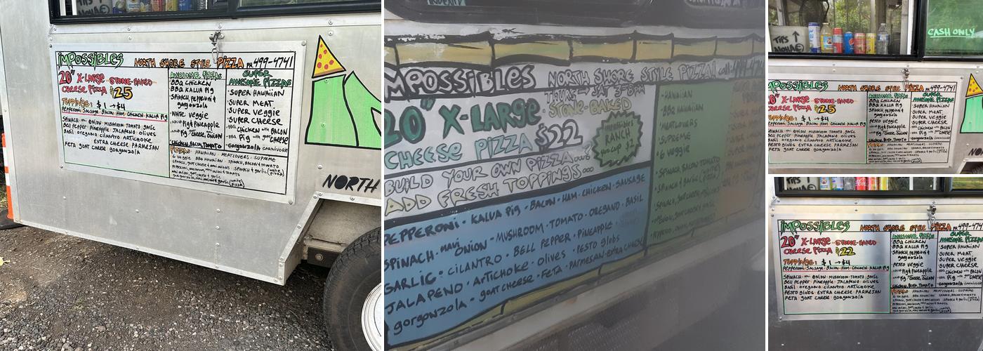 Impossibles Pizza Menu