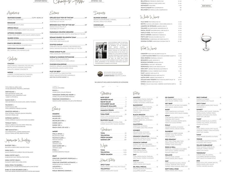 Chuck's Fish Athens Menu