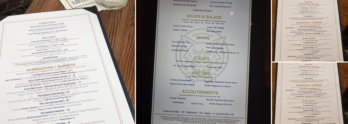 Union 30 Menu