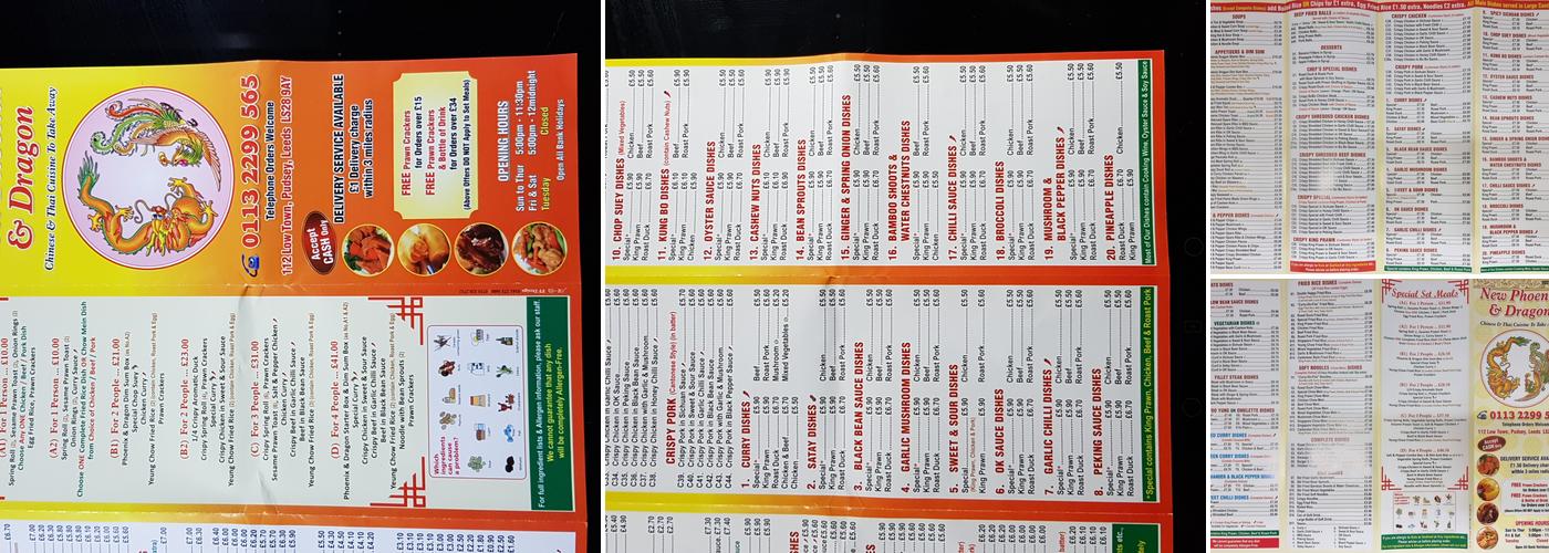 New Phoenix & Dragon Menu