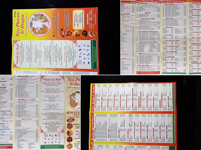 New Phoenix & Dragon Menu