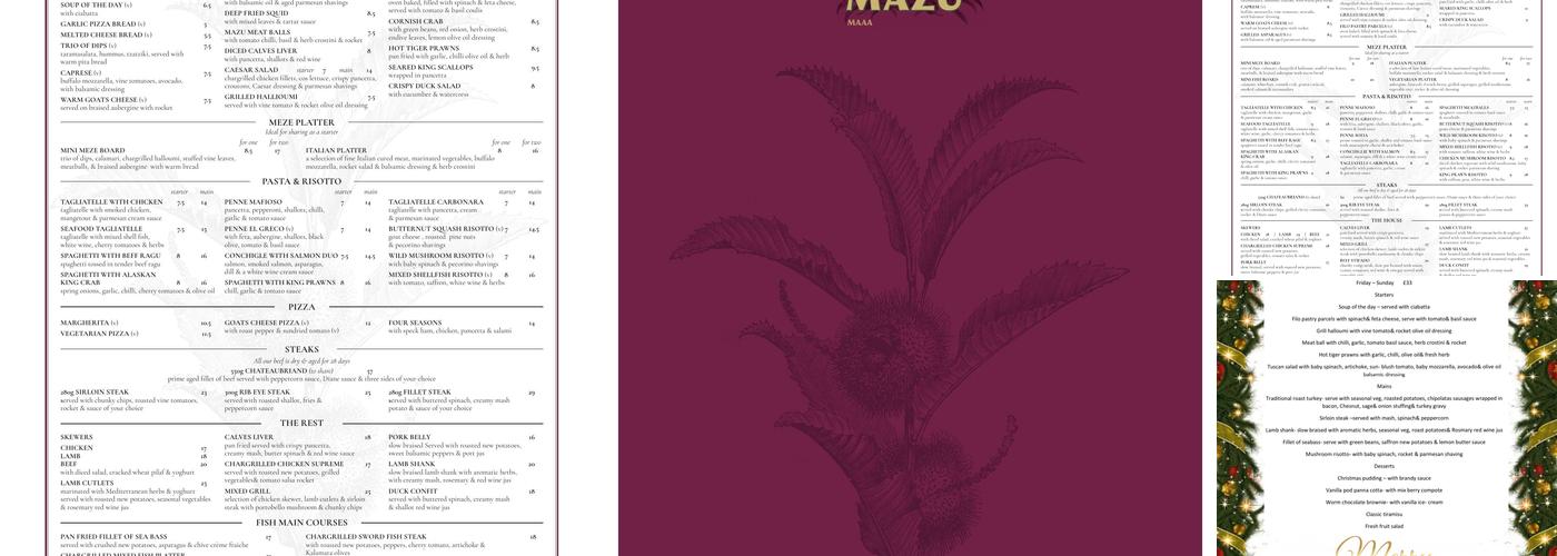 Mazu Restaurant Menu