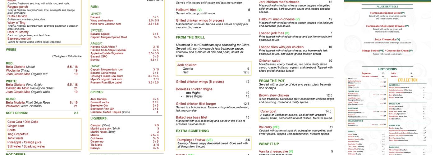 JAH JAH Ramsgate Menu