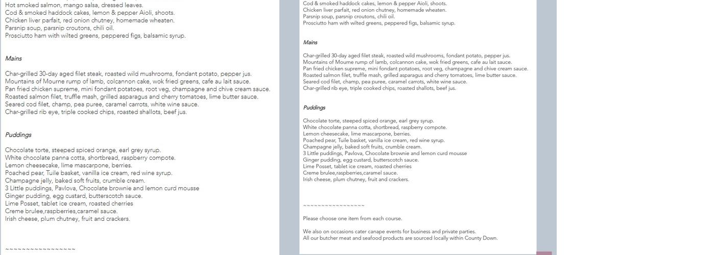 Don Dinner Parties | Dining in your own home Menu