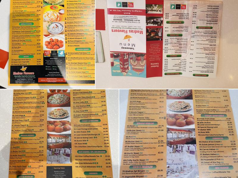 Madras Flavours Pure Indian Vegetarian Restaurant Menu