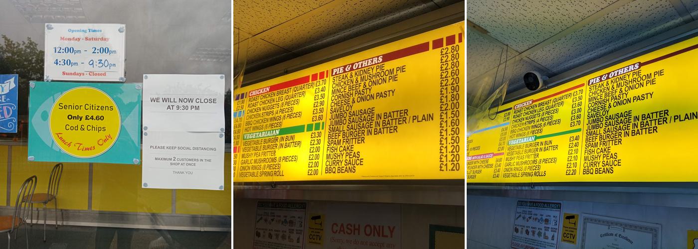 Four Seasons Fish & Chips Menu