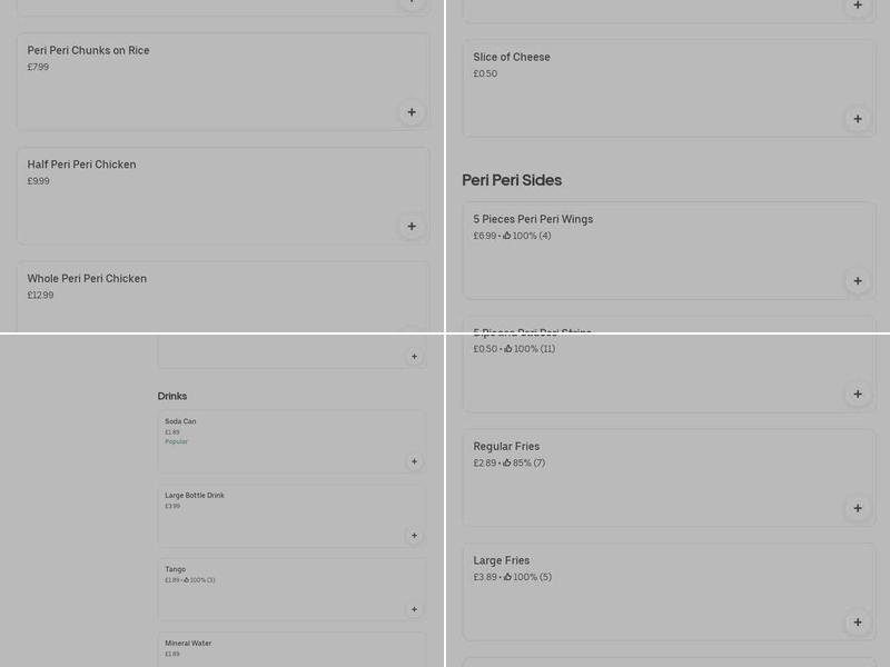 Bay's Peri Peri Menu